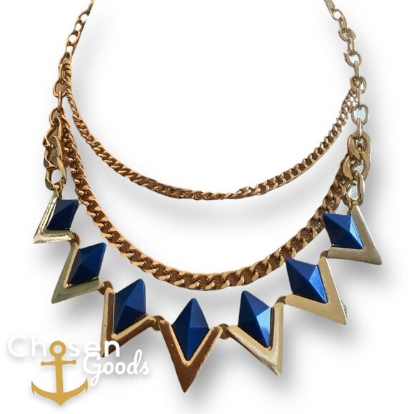 Charlotte Russe Blue Stone Layered Geometric Shaped Necklace Cleopatra Choker - Picture 2 of 4